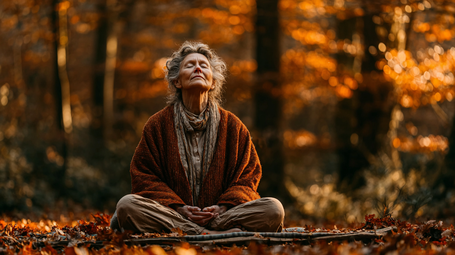 Група людей старшого віку практикує йогу на природі